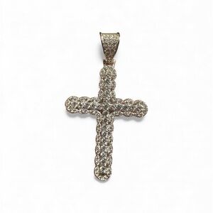 925 Sterling Silver Pavé CZ Cross Pendant | Rhodium Plated | 2”